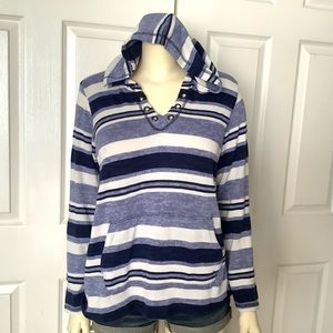 Sunday M Blue Striped pullover hooded sweater boho